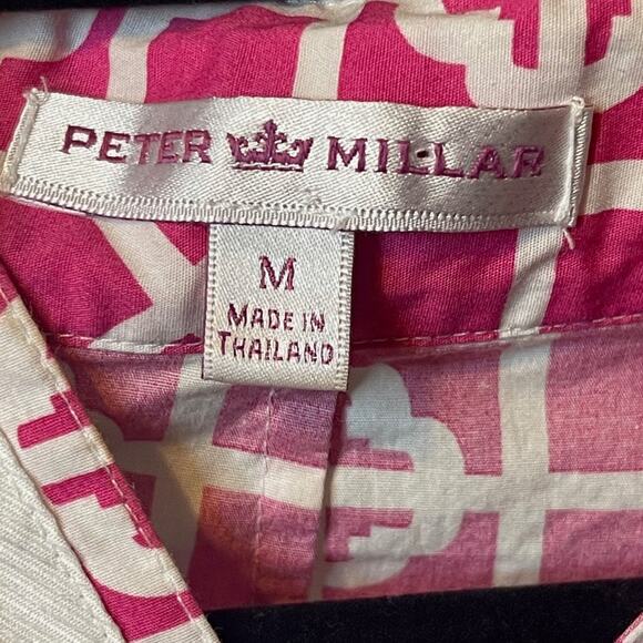 Peter Millar Medium Split V Neck Tunic Top Geometric Pink Preppy Zip Side - Picture 4 of 8